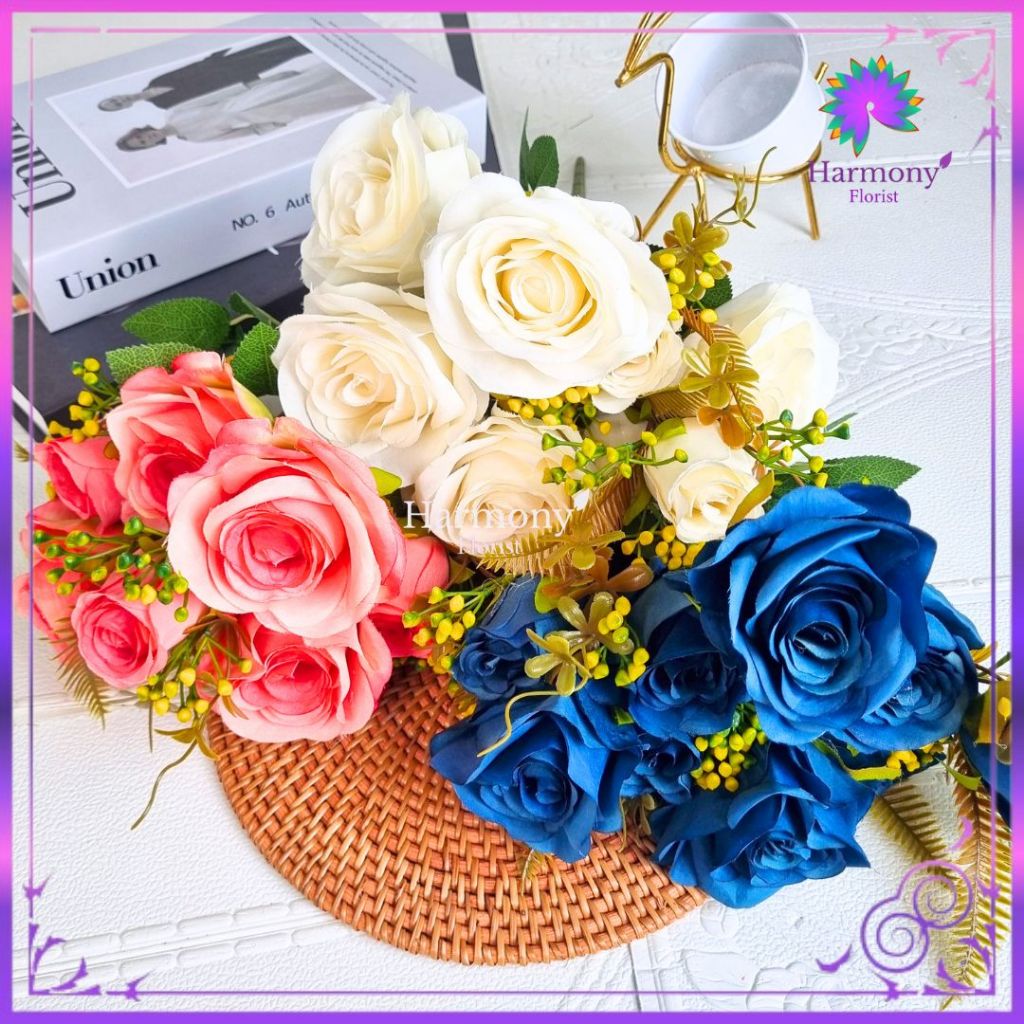 [9 KEPALA] MAWAR X9 BUNGA PALSU MAWAR HOLLAND PREMIUM ARTIFICIAL FLOWER BUNGA HIAS (KN-432)