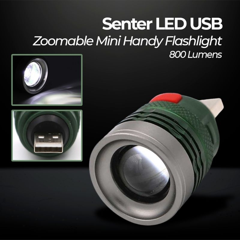 Senter LED USB Zoomable Min 800 Lumens/ LAMPU USB/SENTER MINI/SENTER USB/ SENTER POWERBANK