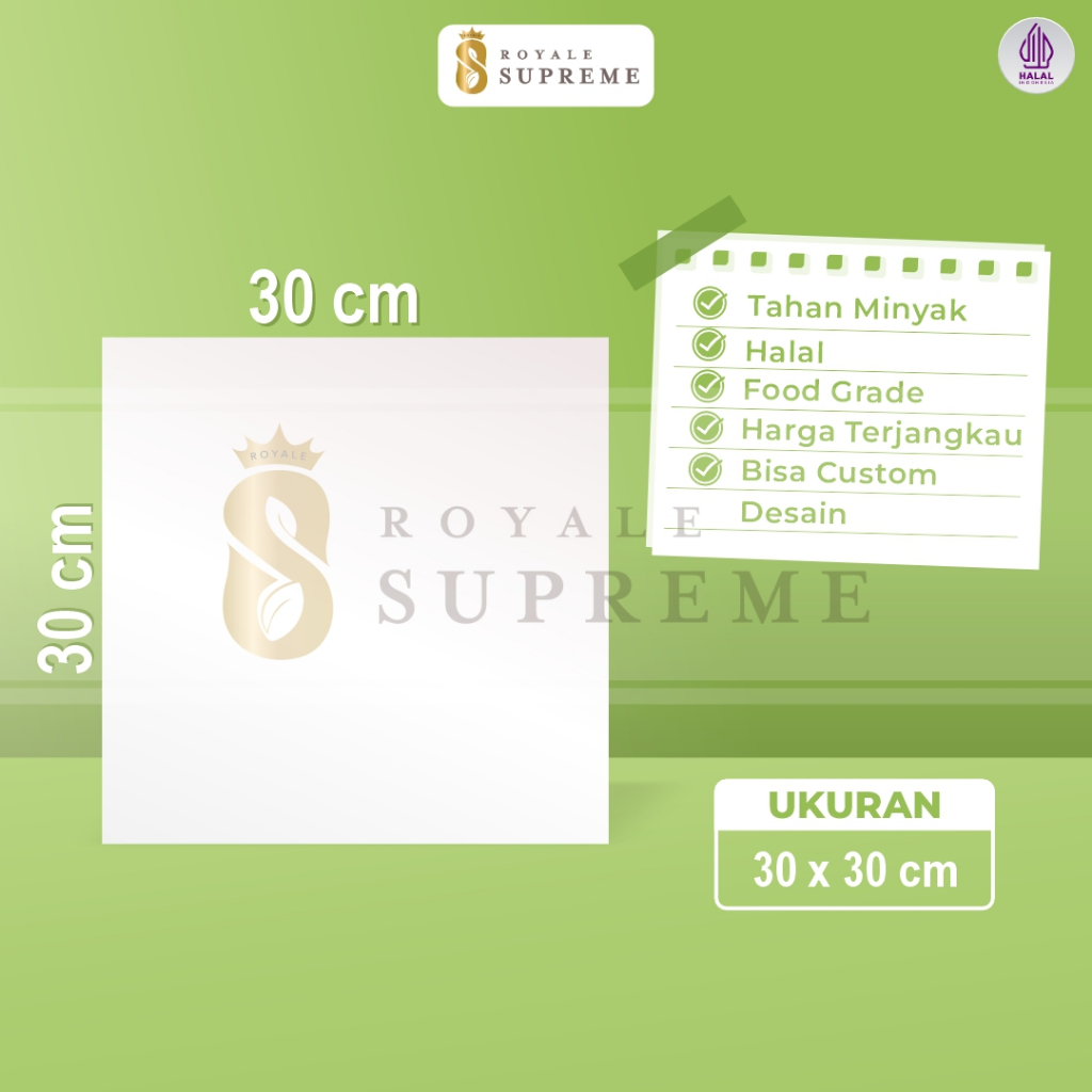 

Kertas Foodgrade Laminasi 30x30cm / Kertas Supreme 64gr