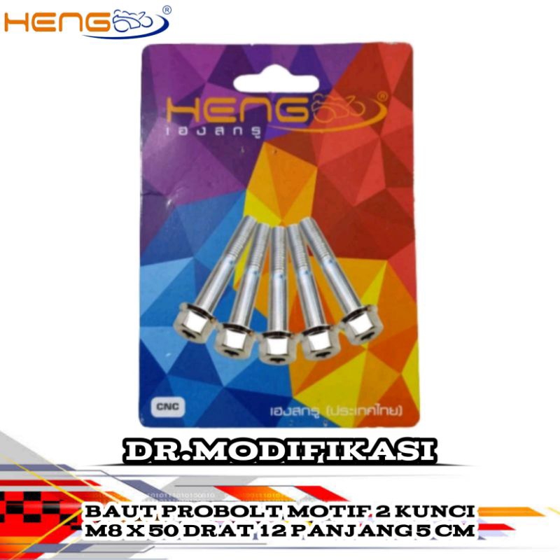 Baut Probolt 2 Kunci M8 x 50 Drat 12 Panjang 5 Cm | Heng | Original | Thailand | Universal | Probolt