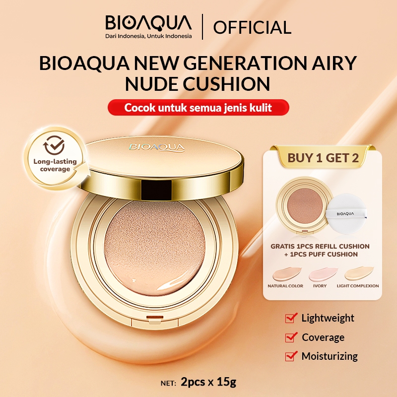 BIOAQUA cosmetics BB CC cushion whitening beuaty cream 1+1 Refill natural makeup AIR Breathable Form