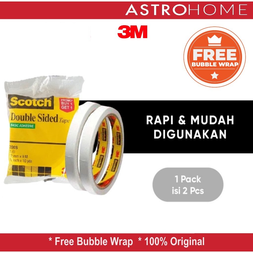 

Isolasi Selotip Lakban Dobel Tip 2 Sisi Scotch 3M Double Sided Tape 200 S ( 1/2 Inc x 10 Y / 12 mm x 9 M)