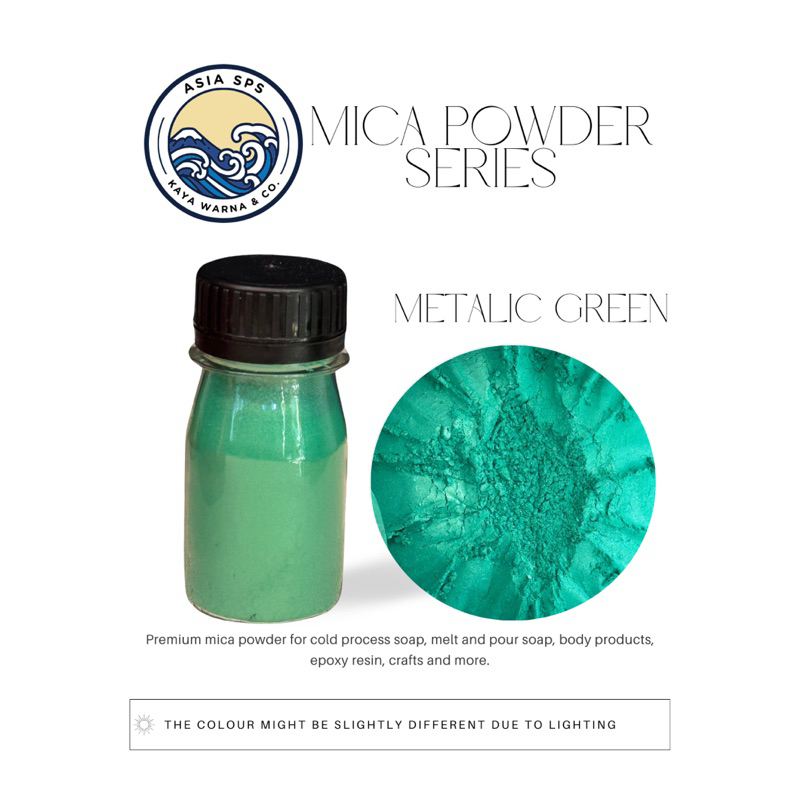 

Bubuk Mika Pigment GREEN METALIC Powder Serbuk Dekorasi Otomotif Resin Sablon Slime (15g)