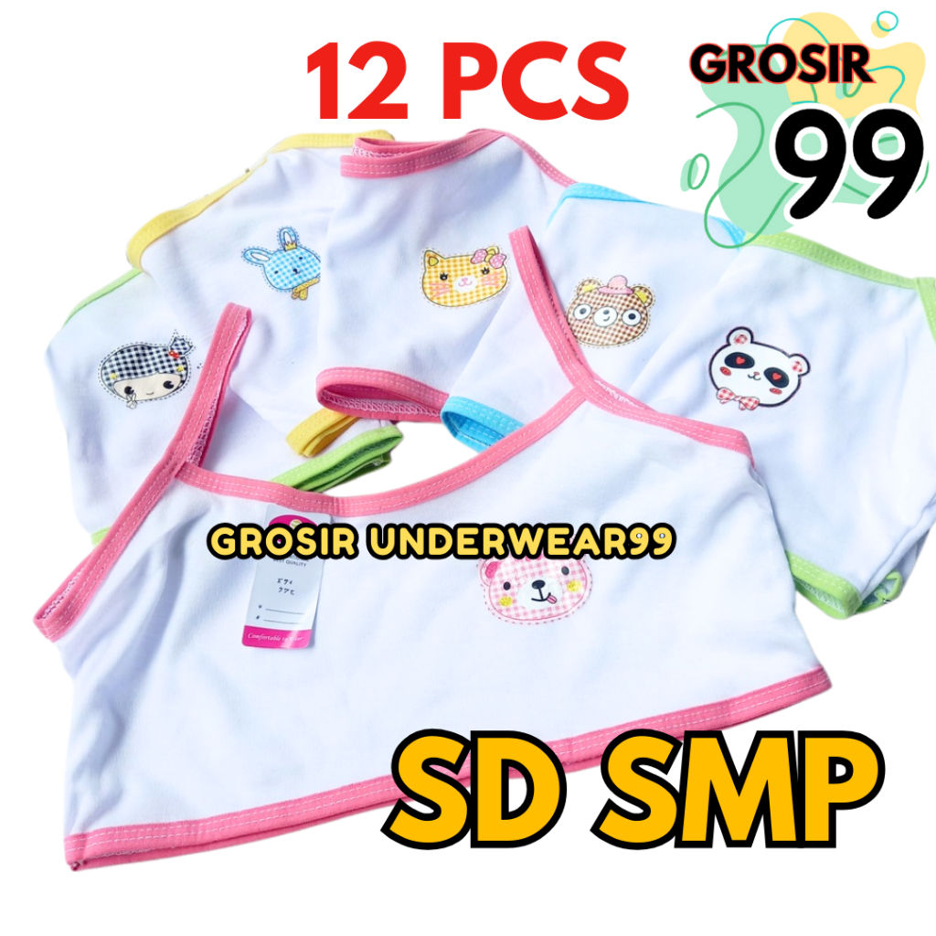 TERLARIS 12 PCS Mini Set Anak Perempuan/ Miniset Tanpa Busa Remaja/BH Anak Perempuan/Pakaian Dalam A