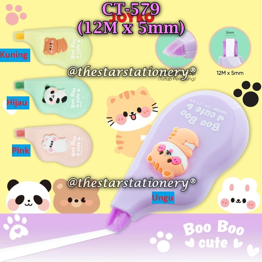 

(1 Biji) Correction Tape Joyko CT-579 (12 M x 5 mm) / Pita Koreksi Joyko CT 579