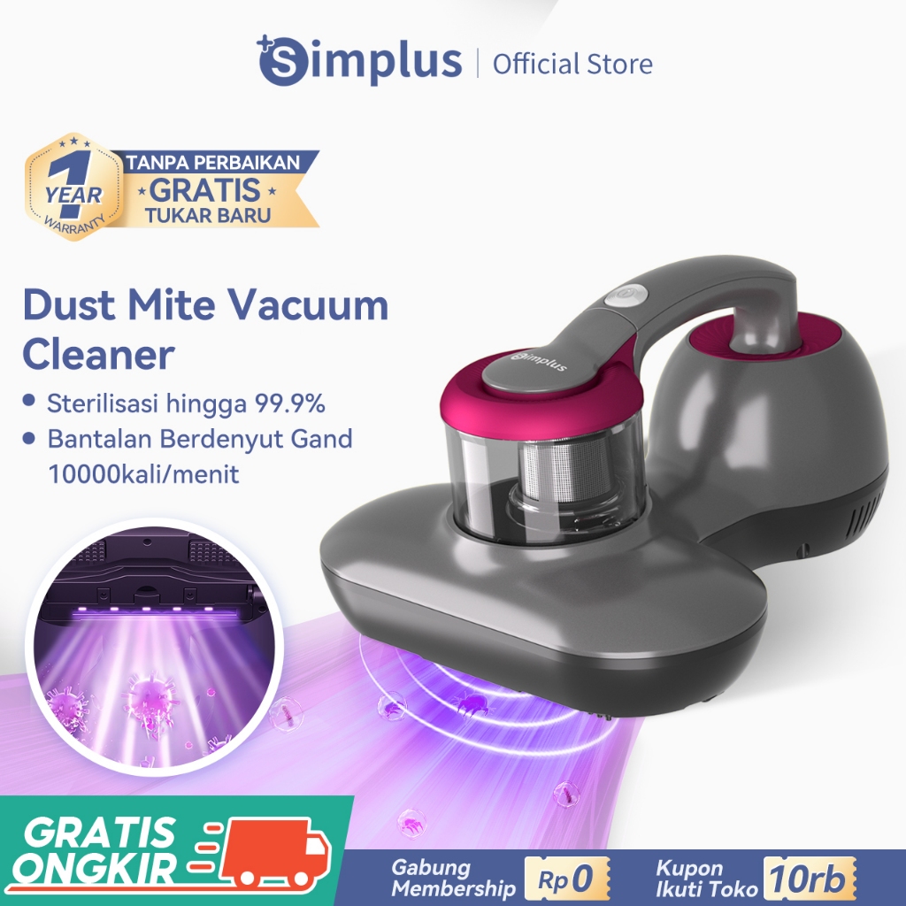 Simplus  Dust Mite Vacuum Cleaner Disinfeksi UV-C 14000Pa Penyedot debu kasur with HEPA Pembasmi Tun