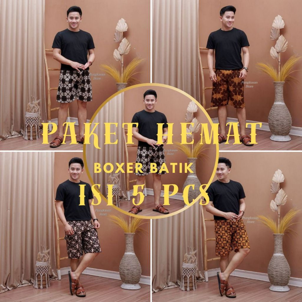 Paket Celana Pendek Pria Santai Distro Boxer Kolor Hawai Katun Tebal Premium