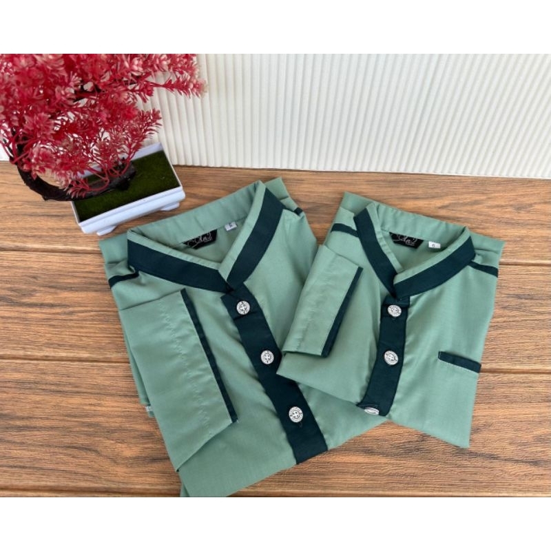 Couple koko kurta  ayah dan anak lengan 3/4 warna mint
