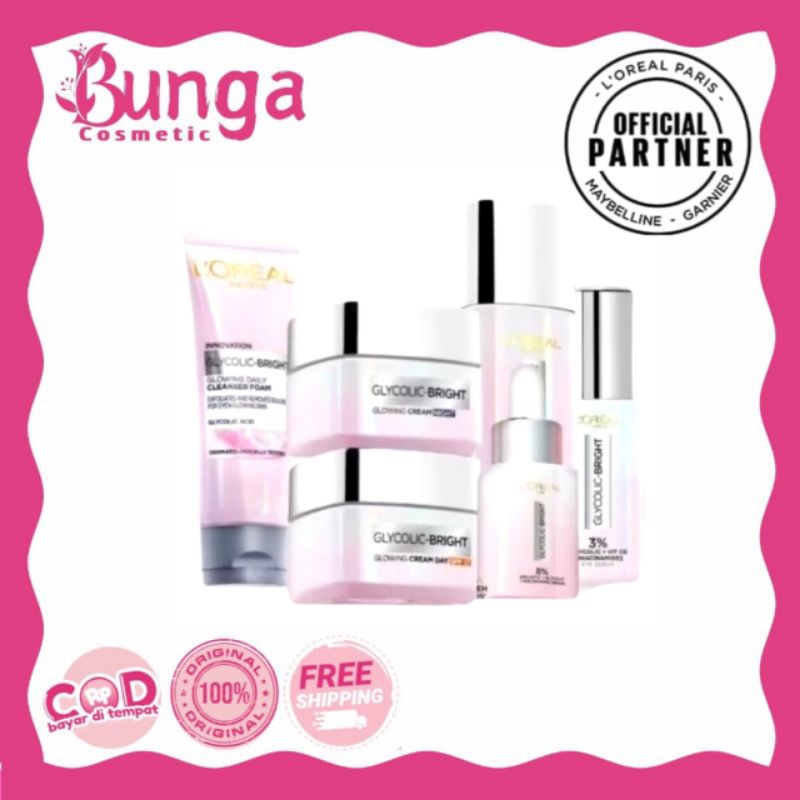 L'oreal Paris Glycolic Bright Glowing - Day, Night Cream, Facial Wash & Serum - Skincare Glyco Lorea