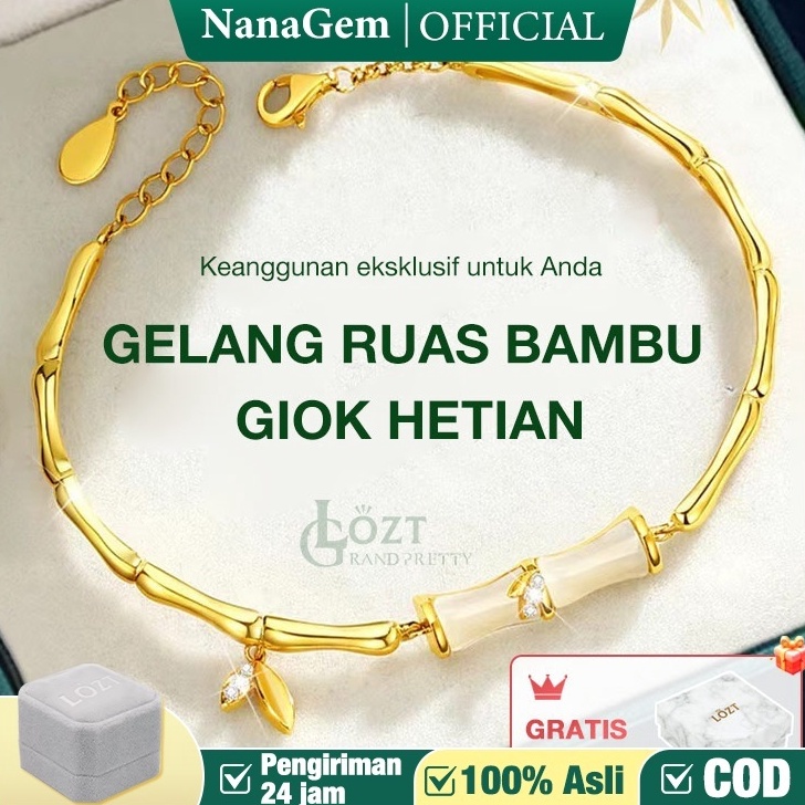 ART U3J Gelang Giok Wanita Bambu Gelang Giok Lapis Emas 24k Gelang Segmen Bambu Giok Hetian Gelang B