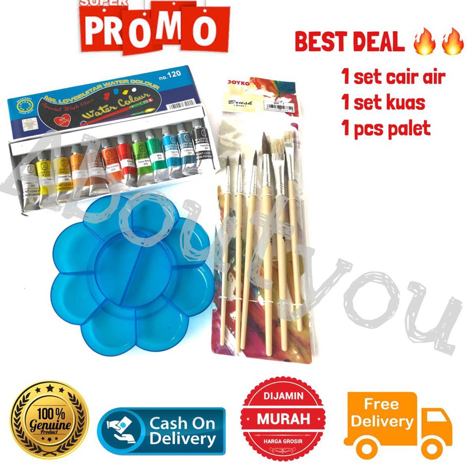 

Banyak Stock Promo PAKET MELUKIS 3 in 1 Palet Kuas Cat Air lukis ART SET murah
