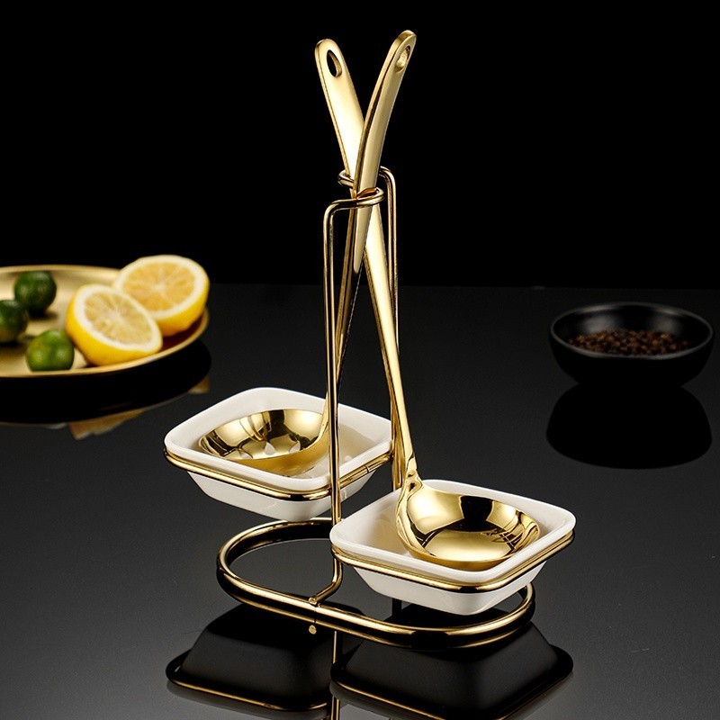 Stainless Steel Ladle Soup Holder Tempat Sendok Sup Ladle Stand Spoon Holder Dengan Mangkuk Keramik