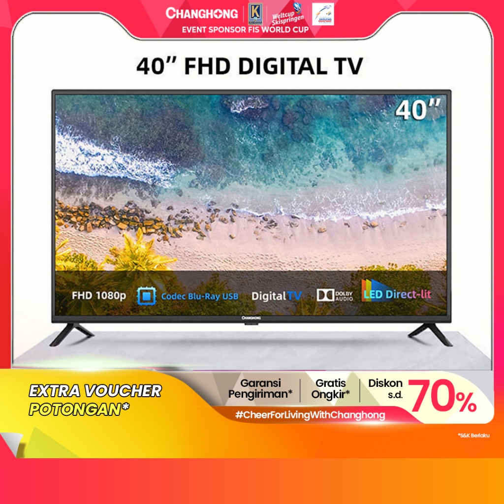 Changhong 40 Inch Digital LED TV (L40G5W) FHD TV-DVBT2-USB Moive