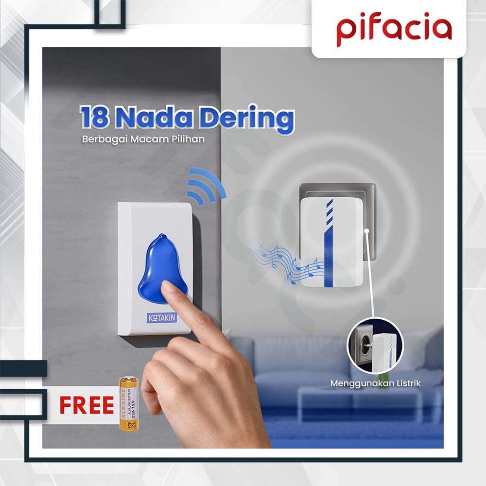 PIFACIA Bel Rumah Listrik Wireless Waterproof 18 Bunyi Nyaring Outdoor Bel Toko Kantor