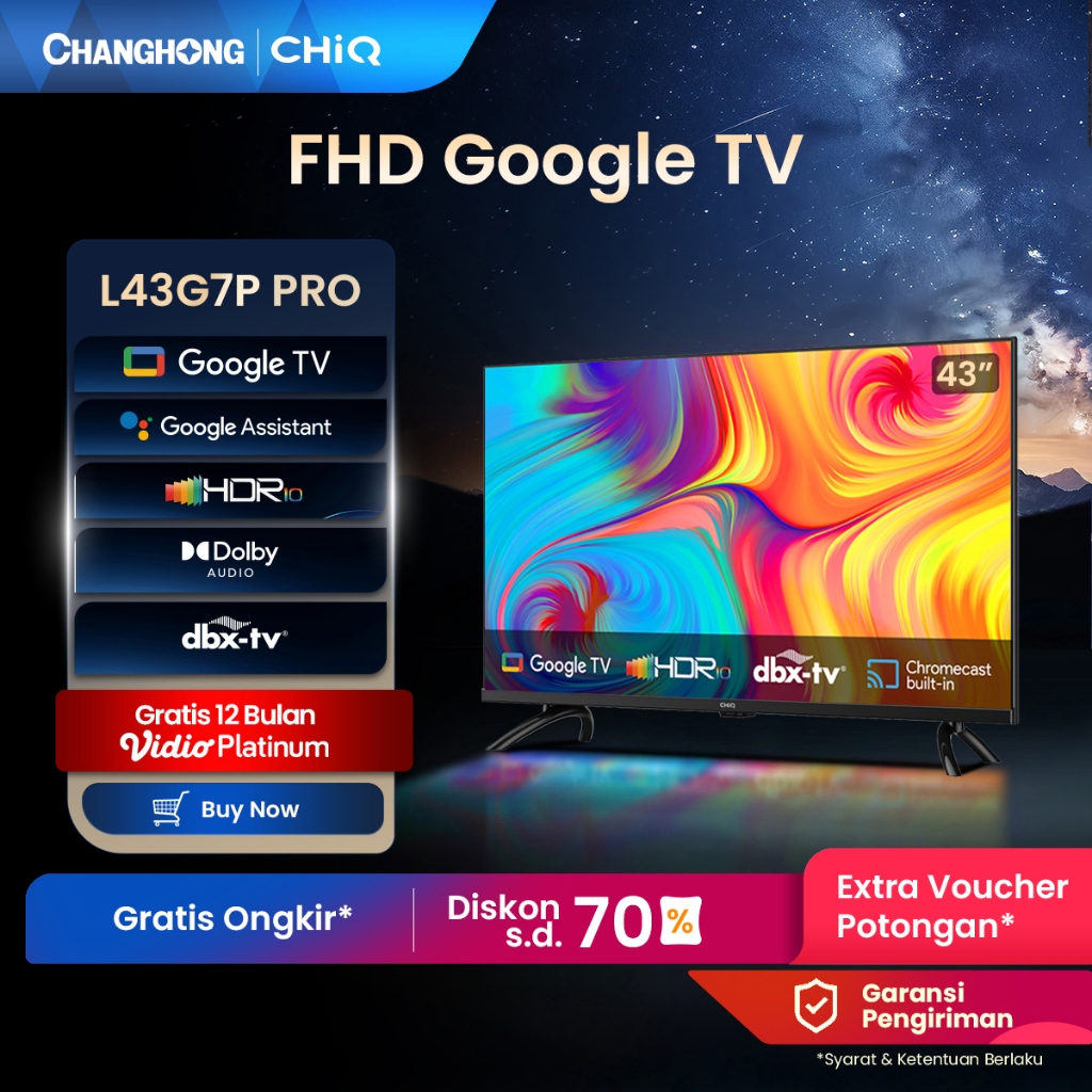 【Google TV】CHiQ 43 inch Smart TV Full HD-HDR10+DBX Dolby Audio Google Assistant  Netflix Youtube Dig