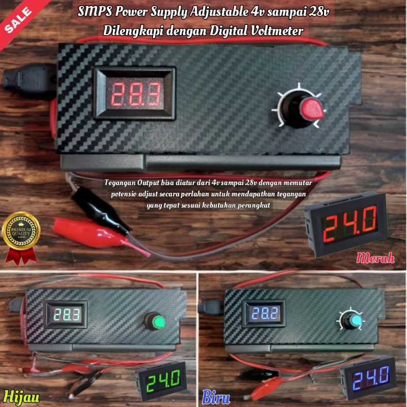 SMPS POWER SUPPLY ADJUSTABLE 4V SAMPAI 28V DENGAN VOLTMETER