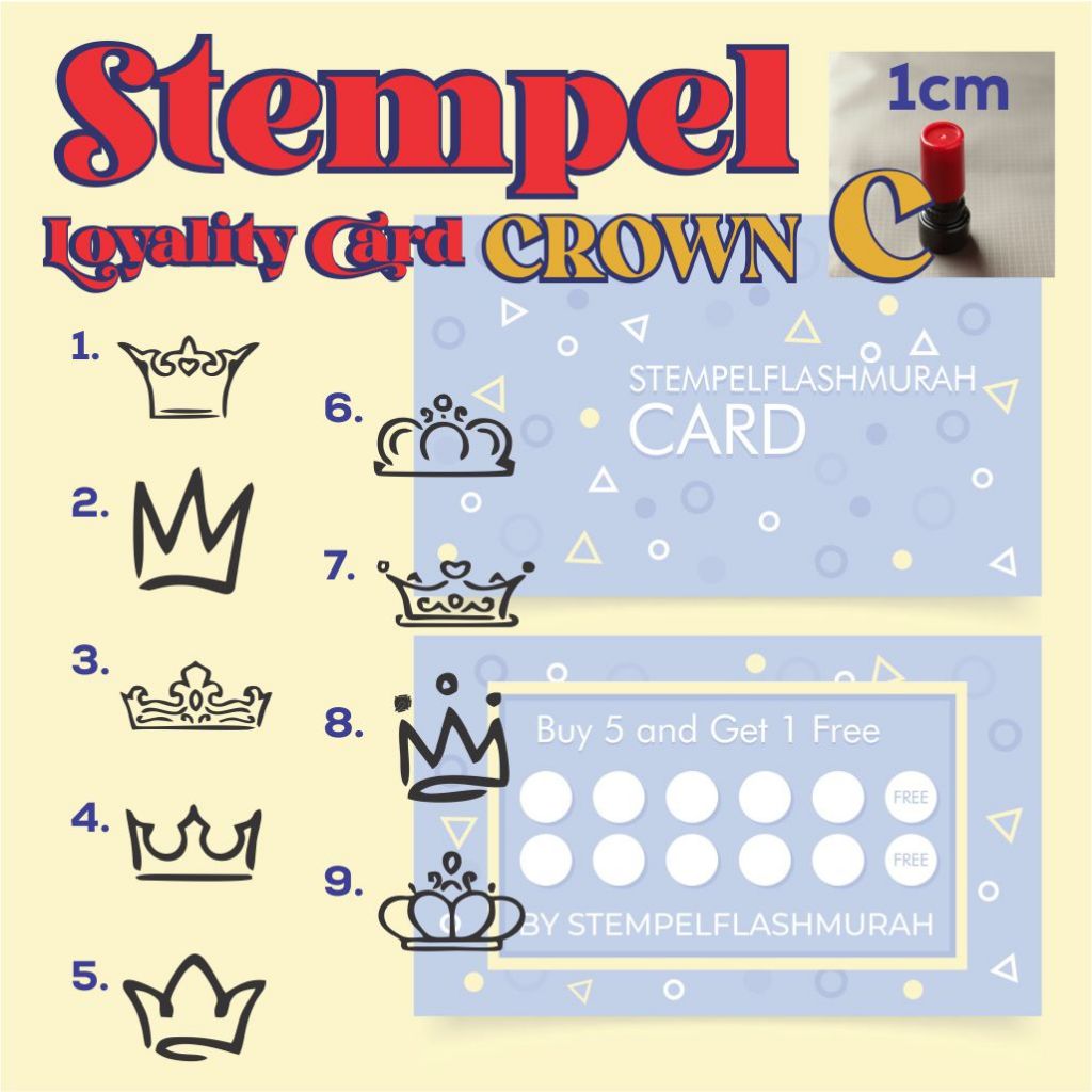 

stempel promo crown C 1cm custom stamp kartu nama toko member desain mahkota raja king shop tinta flash otomatis murah stempelflashmurah