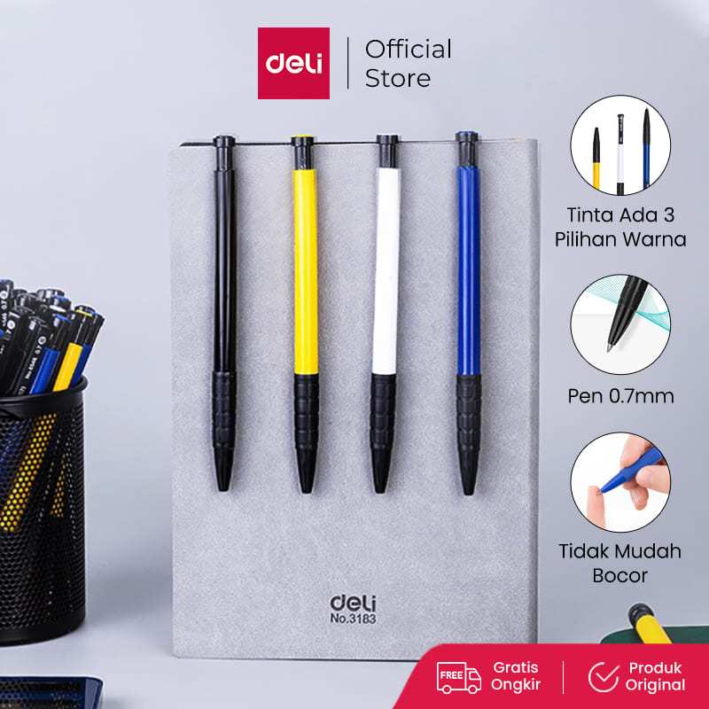 Deli pulpen 1 pc  3 warna retractable isi tinta tebal 6546