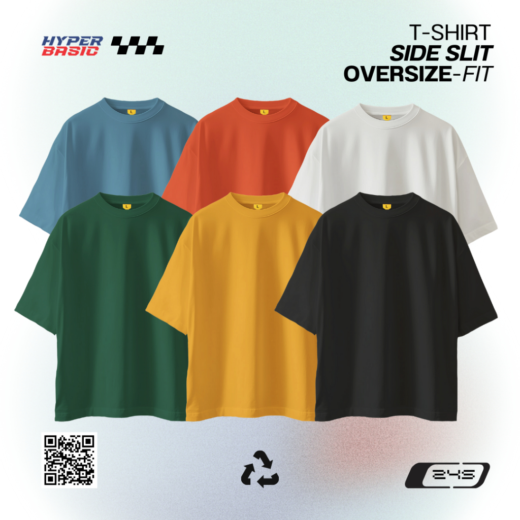 𝐇𝐲𝐩𝐞𝐫𝐛𝐚𝐬𝐢𝐜 Baju Kaos Polos Oversize Belah Samping Tanpa Saku Bahan Katun Combed 24s Pria Wanita Size