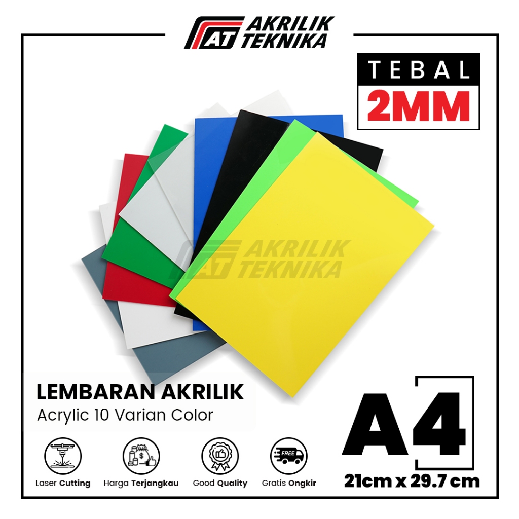 

Acrylic Sheet Clear / Lembaran Akrilik Warna Bening Hitam Putih Merah Kuning Biru Hijau - A4 2mm