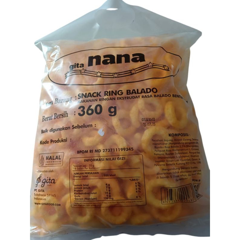 

Gita nana snack ring makanan ringan ekstrudat 360g varian balado