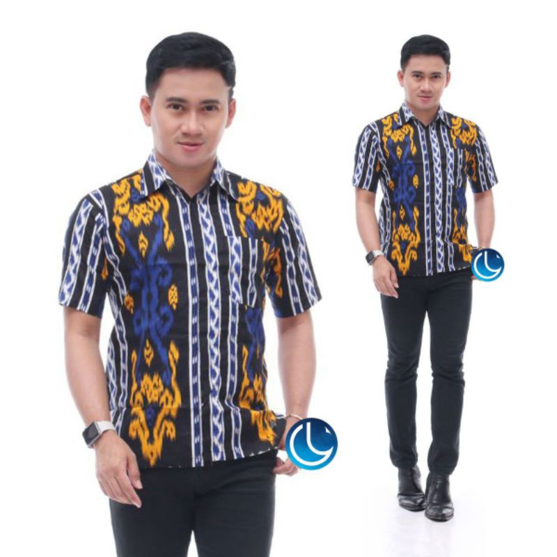 KEMEJA BATIK PRIA MOTIF DAYAK SONGKET/BAJU ADAT/BATIK PRIA LENGAN PENDEK/BATIK MOTIF TENUN / BATIK M
