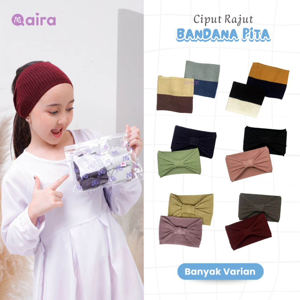 Ciput Anak Rajut Dua Warna Bandana Pita Qaira