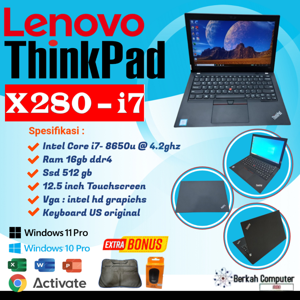 LENOVO X280 CORE i7 RAM 16 SSD 512 MURAH