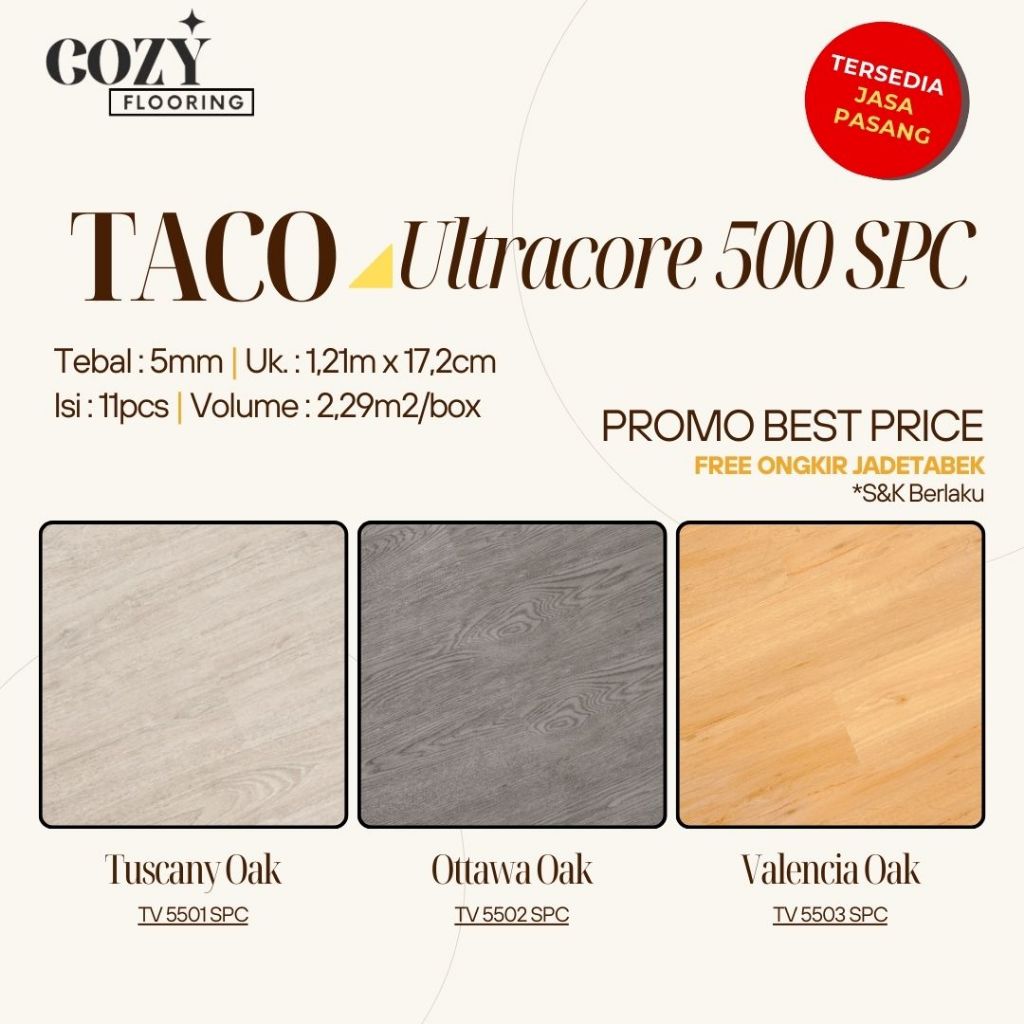 spc flooring taco ultracore 500 | spc klik taco tebal 5mm