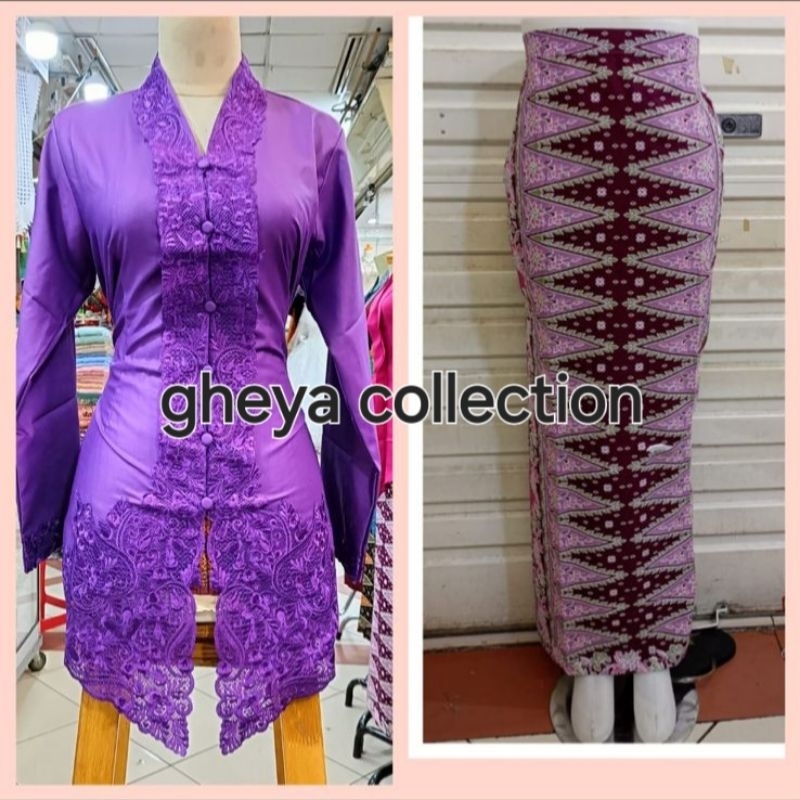 setelan kebaya encim bordir polos senada/seragam kerja kantor/kebaya wanita modern lengan panjang
