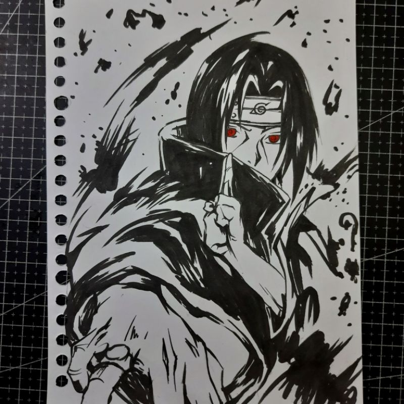 gambar sketsa drawing pen itachi uchiha A5