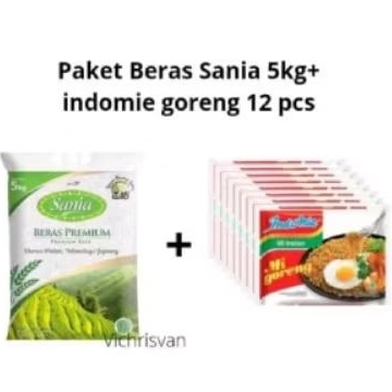 

Paket Beras Sania 5kg + Indomie goreng 12 pcs