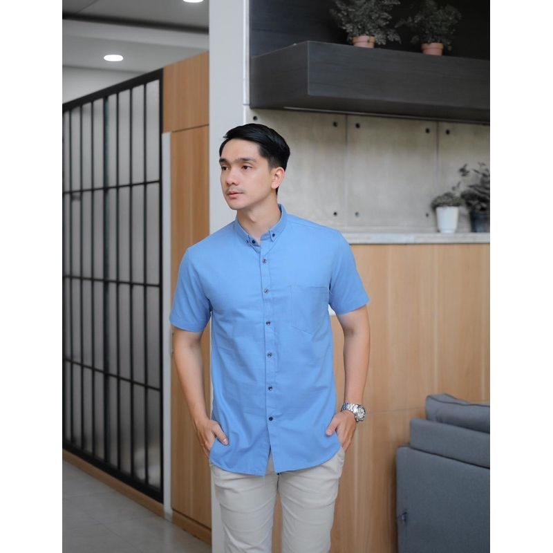 PROMO⚡Kemeja Polos  Warna Biru Muda Pria [ORIGINAL] Lengan Pendek Slimfit Hem Pria Kantor / Hem Polo