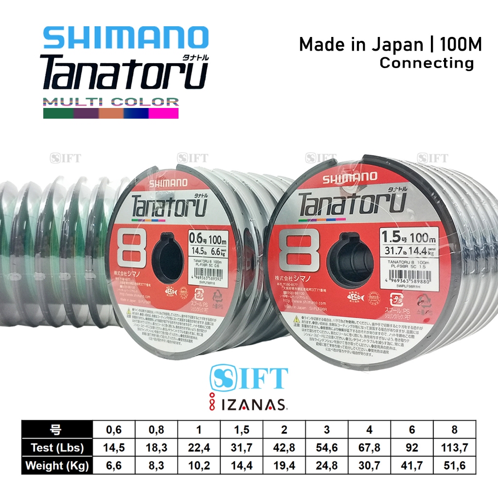 Senar PE SHIMANO TANATORU 8 100M | Made in Japan | Multicolor
