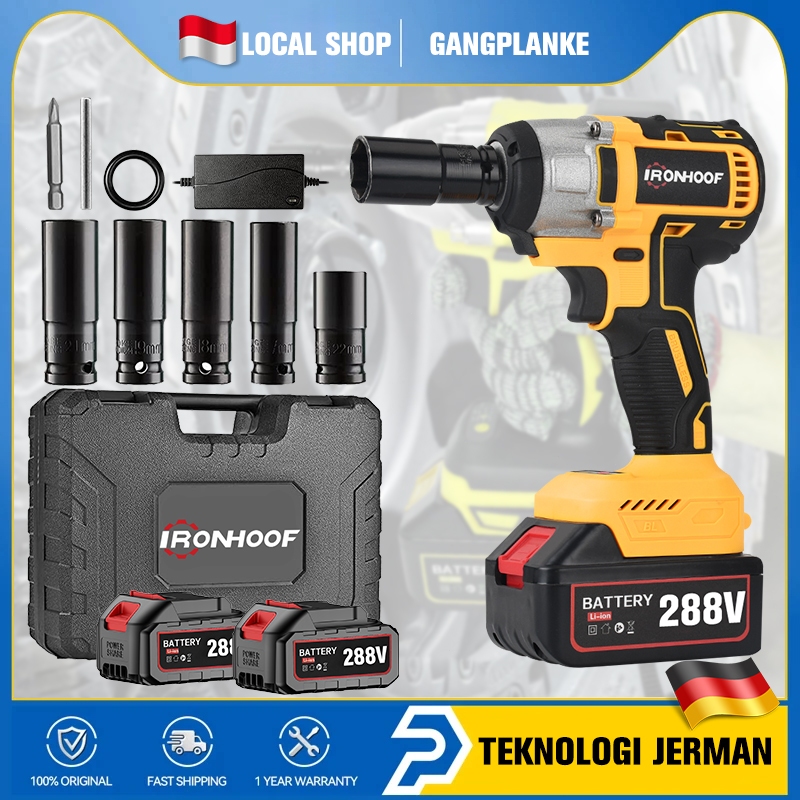 IRONHOOF Impact Wrench Brushless 388V Impact Baterai 288V 420N.M Electric Impact Wrench Spanner Sets