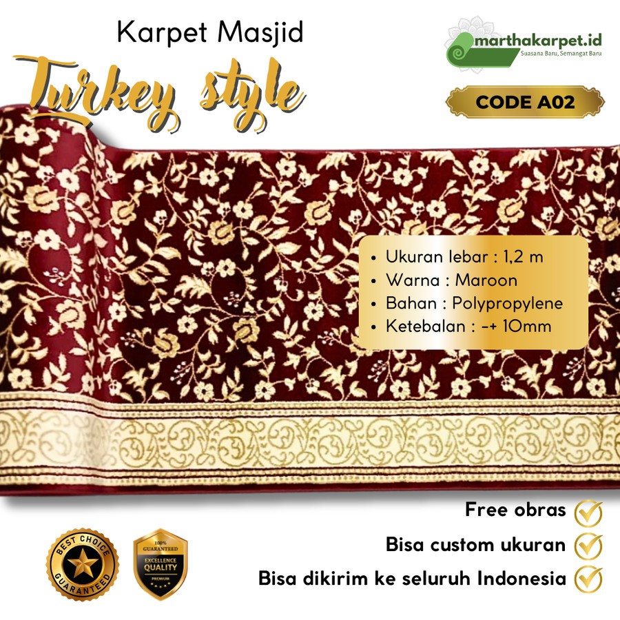 Karpet Masjid Sajadah Mushola Turki Style Tebal Per Roll 30M