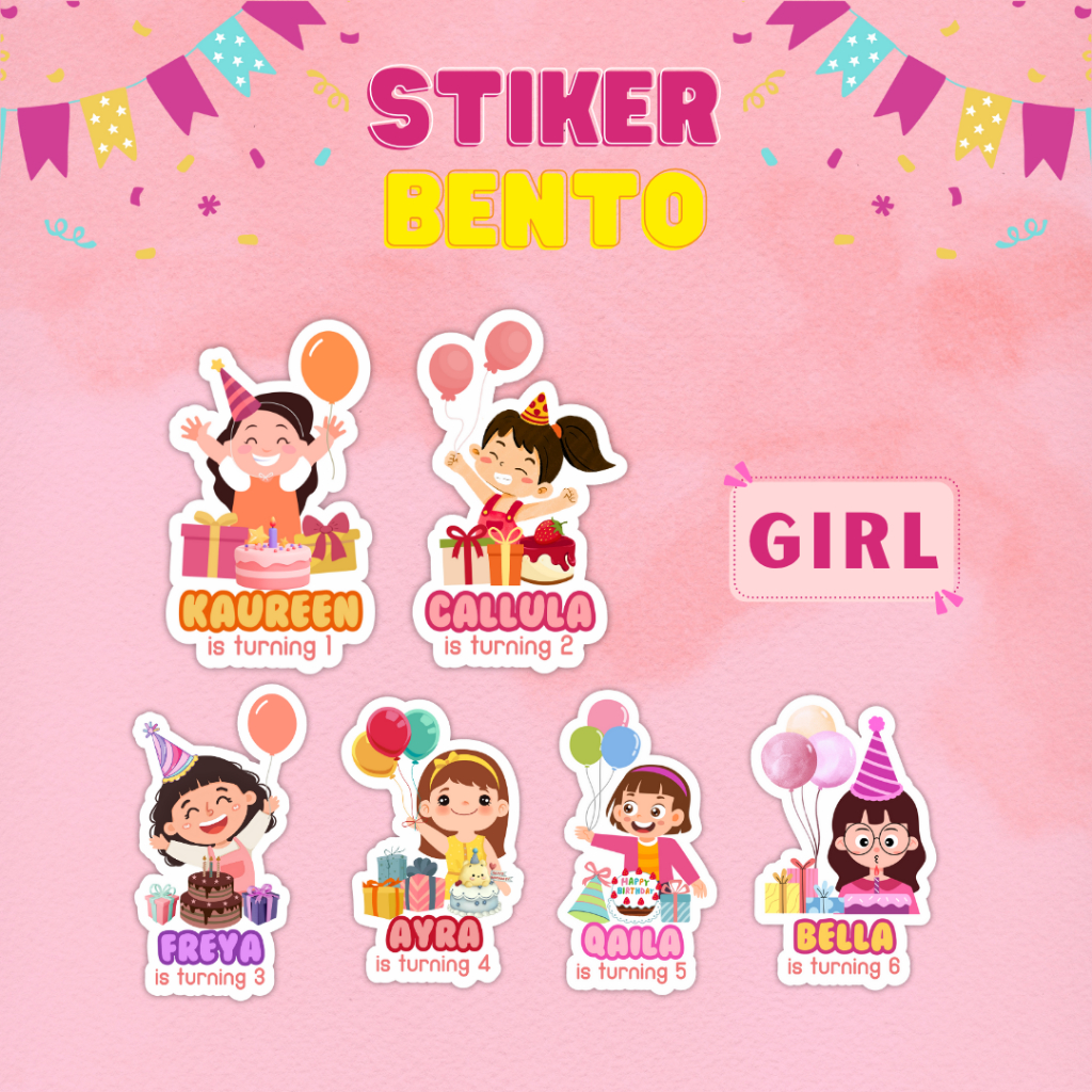 

[Girl] Cetak Sticker Bento Happy Birthday Custom Sticker Bento Birthday Anak I Label Sticker Bento Birthday Custom Tema