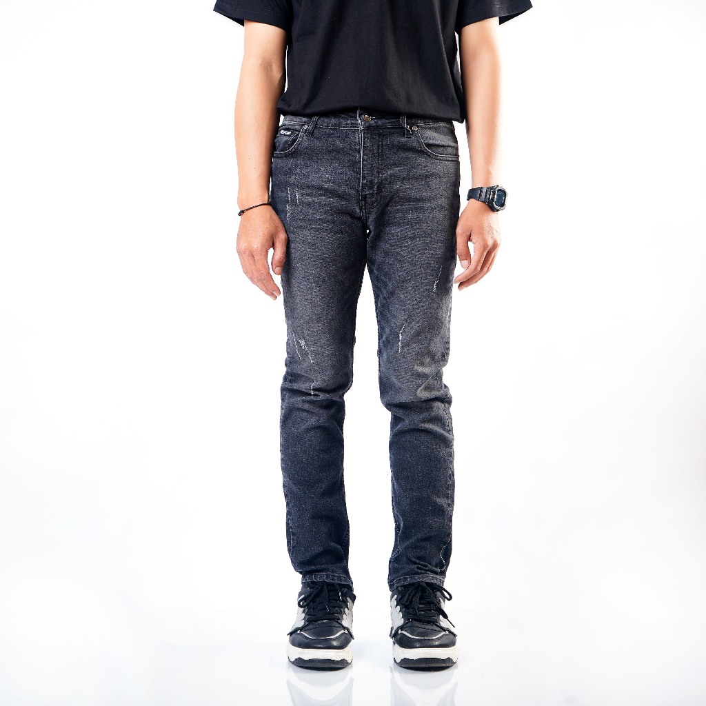 Black ID - Celana Panjang Denim Pria Black Wash Destroy | Lp DNM Zhimba