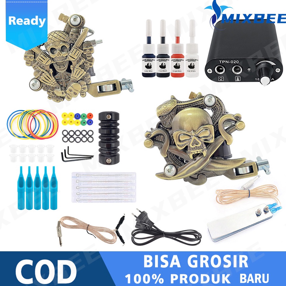 KODE G42W Penjual Laris Mesin Tembak PRO 2 Kit Tato Pemula Set Sumber Daya Listrik Tinta 6 Warna