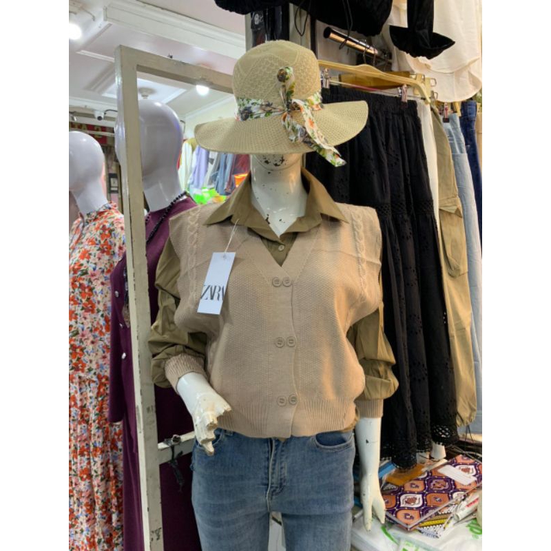 New - VriShoopfashion - Kemeja Wanita Import + Rajut Vest Kombinasi / Kemeja + Vest Rajut Import - W