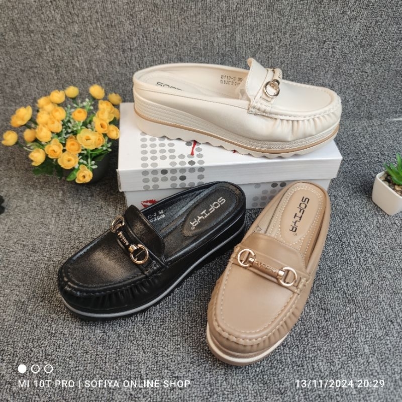 [BISA COD] SOFIYA ORI 8113 3 BUSTONG WEDGES WANITA IMPORT/IMPOR / SEPATU BUSTONG  SLOP IN WANITA TIN