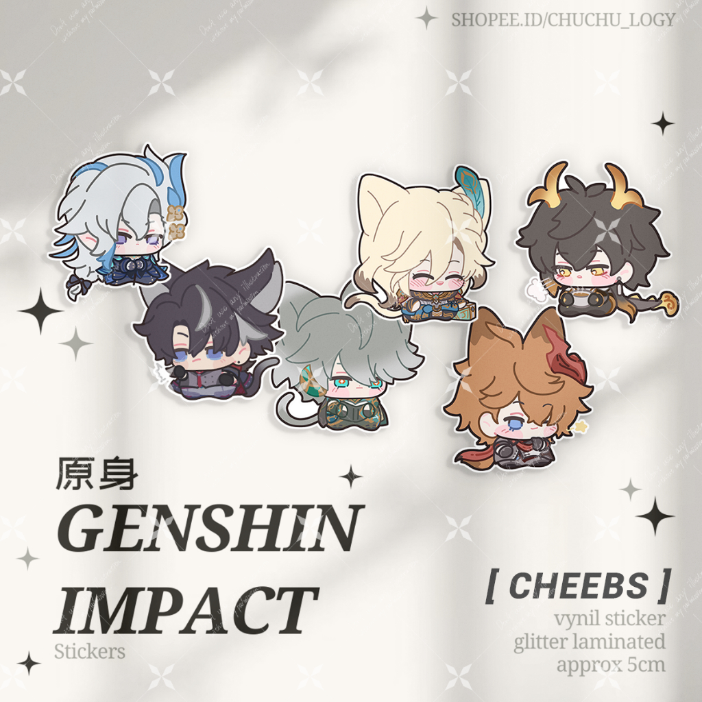 

Genshin Impact [ cheebs ] Neuvillette Wriothesley Kaveh Alhaitham childe zhongli sticker vinyl glitter - Mthpr