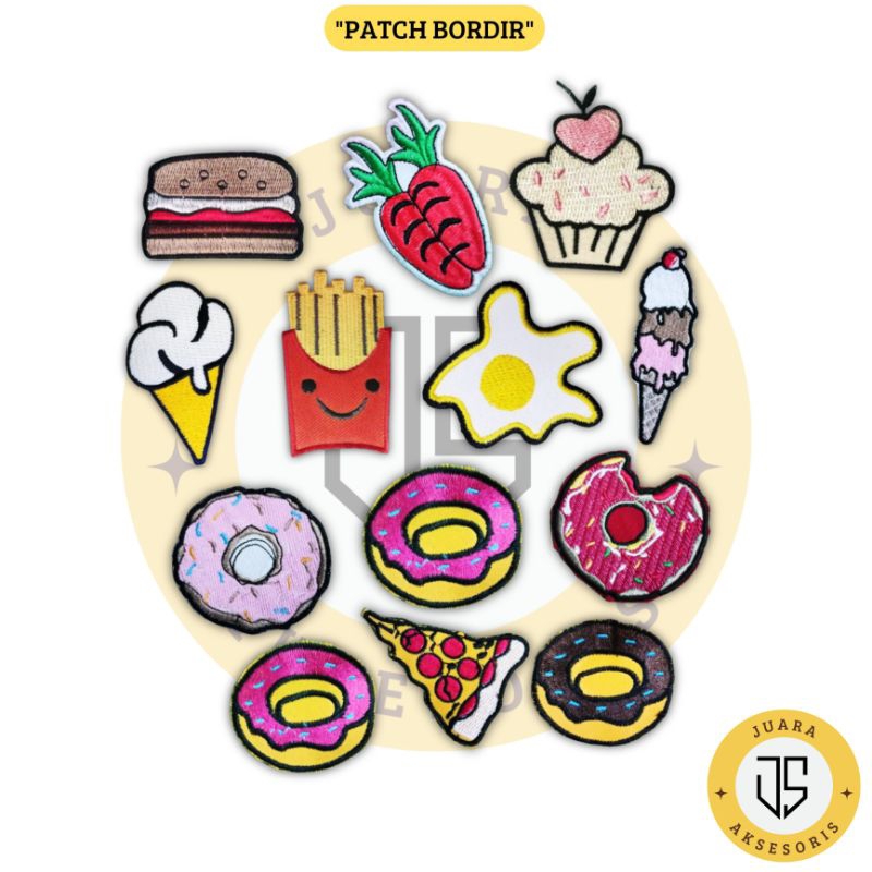 Patch Bordir Jahit Gambar Karakter Makanan Lucu Iron Patch Bordir Emblem Aksesoris Bordir Logo