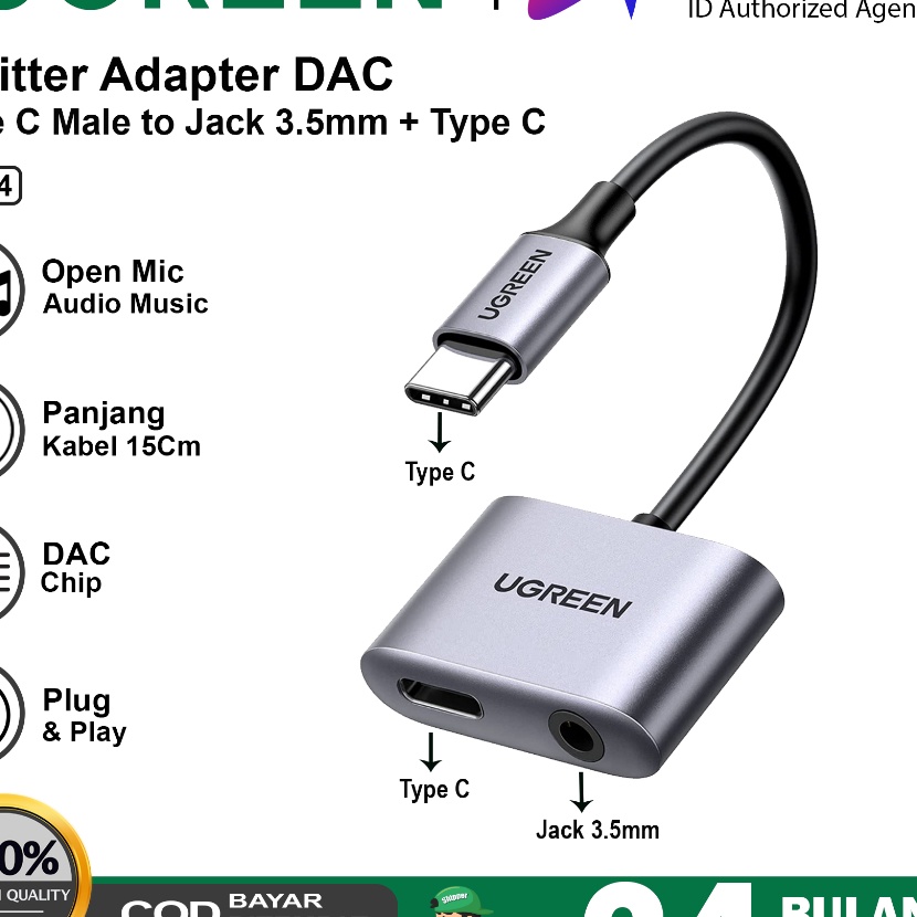Wow UGREEN Converter Splitter DAC USB Type C to Jack Audio 35mm  Type C Charging Audio Open Mic
