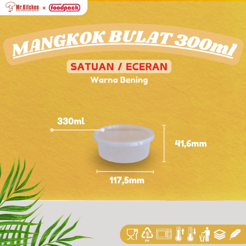 [ECERAN] 300ml Mika Thinwall BULAT / MANGKOK BULAT Plastik Bening + TUTUP CUP