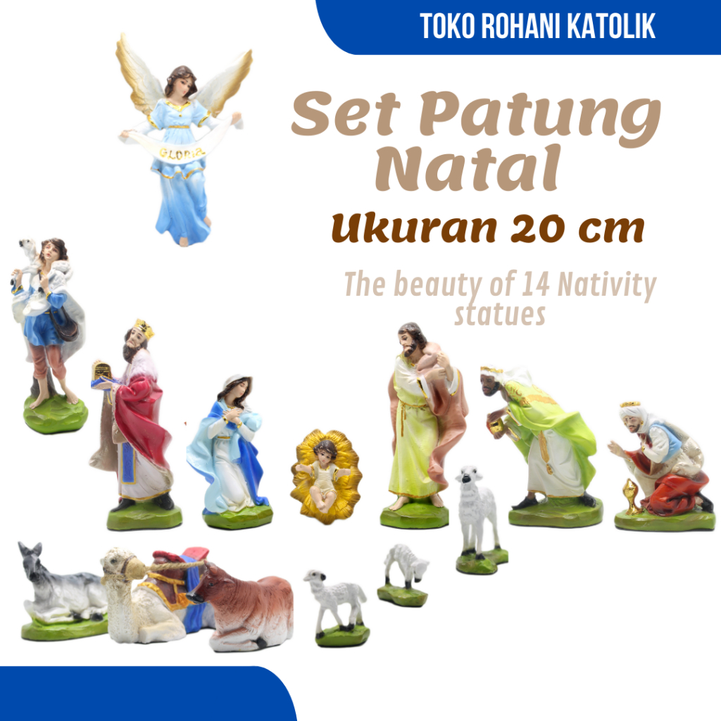 SET PATUNG NATAL 20 CM / HADIAH NATAL / NATIVITY SCANE / PATUNG TUHAN YESUS / PATUNG BUNDA MARIA /GE