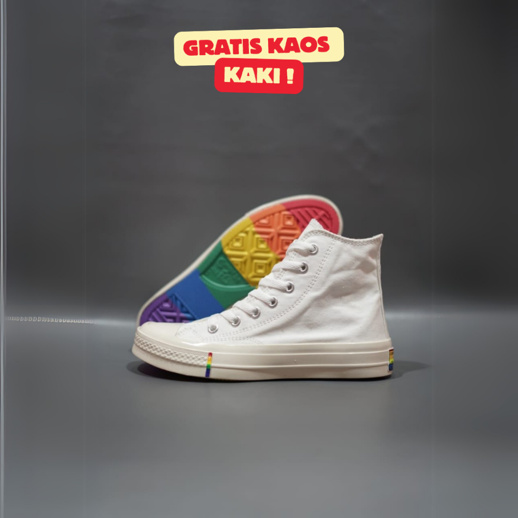 Sepatu Converse Chuck Taylor 70s Sol Pelangi Putih High Premium Original 100% BNIB