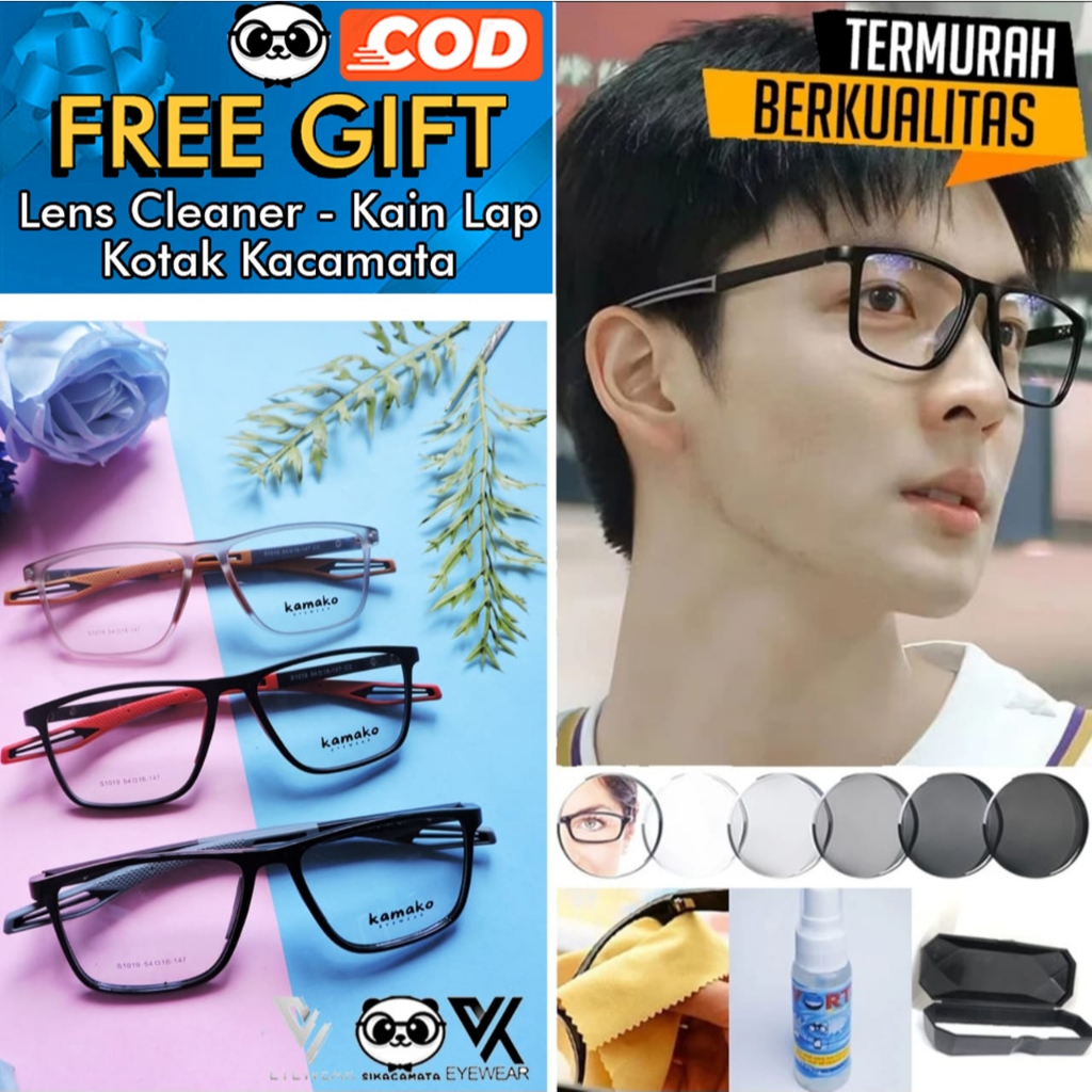 Kacamata PHOTOCROMIC KMK-1019 ori sport Lensa optik CR MC, Blueray, photocromic, Bluecromic Minus & 