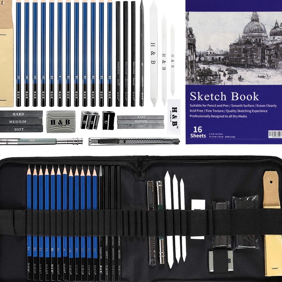 

Get It Set kuas lukis 33 buah Set peralatan lengkap dapat dilipat untuk sketsa dan melukis kerajinan tangan perlengkapan belajar melukis