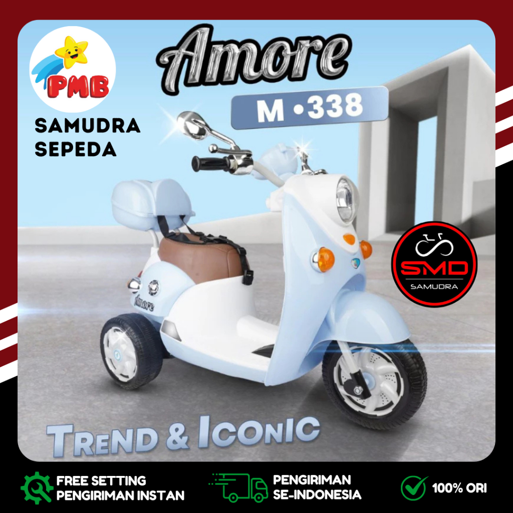 Motor Aki Mainan Anak Cas Remot PMB M338 Amore Scoopy 6V Murah BDG